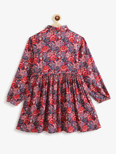 Load image into Gallery viewer, Campana Girls Ava Button Down Dress - Festive Roses Print - Red &amp; Blue
