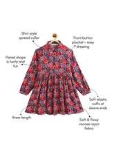 Load image into Gallery viewer, Campana Girls Ava Button Down Dress - Festive Roses Print - Red &amp; Blue
