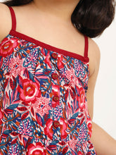 Load image into Gallery viewer, Campana Girls Myra Midi Dress - Festive Roses Print - Red &amp; Blue
