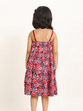 Load image into Gallery viewer, Campana Girls Myra Midi Dress - Festive Roses Print - Red &amp; Blue
