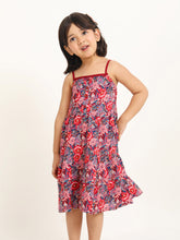 Load image into Gallery viewer, Campana Girls Myra Midi Dress - Festive Roses Print - Red &amp; Blue
