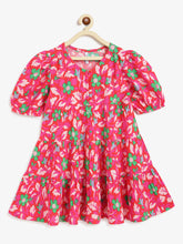 Load image into Gallery viewer, Campana Girls Naomi Puff Sleeve Tiered Dress - Floral Pop Print - Pink &amp; Green
