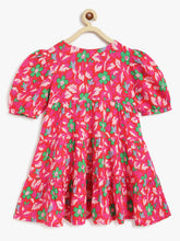 Load image into Gallery viewer, Campana Girls Naomi Puff Sleeve Tiered Dress - Floral Pop Print - Pink &amp; Green
