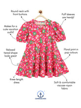 Load image into Gallery viewer, Campana Girls Naomi Puff Sleeve Tiered Dress - Floral Pop Print - Pink &amp; Green
