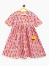 Load image into Gallery viewer, Campana Girls Nihira Flared Kurti - Block Print - Pink
