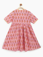 Load image into Gallery viewer, Campana Girls Nihira Flared Kurti - Block Print - Pink
