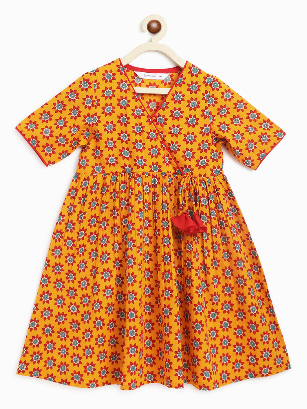 Campana Girls Nihira Flared Kurti - Flower Doodle Print - Yellow