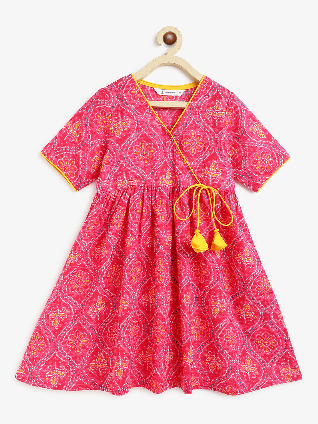 Campana Girls Nihira Flared Kurta - Bandhini Print - Magenta