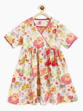 Load image into Gallery viewer, Campana Girls Nihira Flared Kurta - Bold Floral Print - White &amp; Pink
