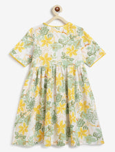 Load image into Gallery viewer, Campana Girls Nihira Flared Kurta - Floral Kanthawork - White &amp; Yellow
