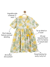 Load image into Gallery viewer, Campana Girls Nihira Flared Kurta - Floral Kanthawork - White &amp; Yellow
