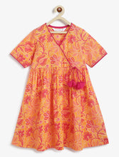 Load image into Gallery viewer, Campana Girls Nihira Flared Kurta - Seamless Floral Print - Orange &amp; Magenta
