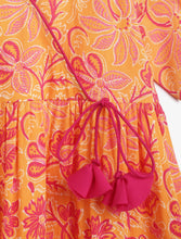 Load image into Gallery viewer, Campana Girls Nihira Flared Kurta - Seamless Floral Print - Orange &amp; Magenta
