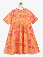 Load image into Gallery viewer, Campana Girls Nihira Flared Kurta - Seamless Floral Print - Orange &amp; Magenta
