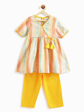 Load image into Gallery viewer, Campana Girls Nihira Kurta Pants Set - Chevron Print - Yellow &amp; Multicolour
