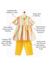 Load image into Gallery viewer, Campana Girls Nihira Kurta Pants Set - Chevron Print - Yellow &amp; Multicolour
