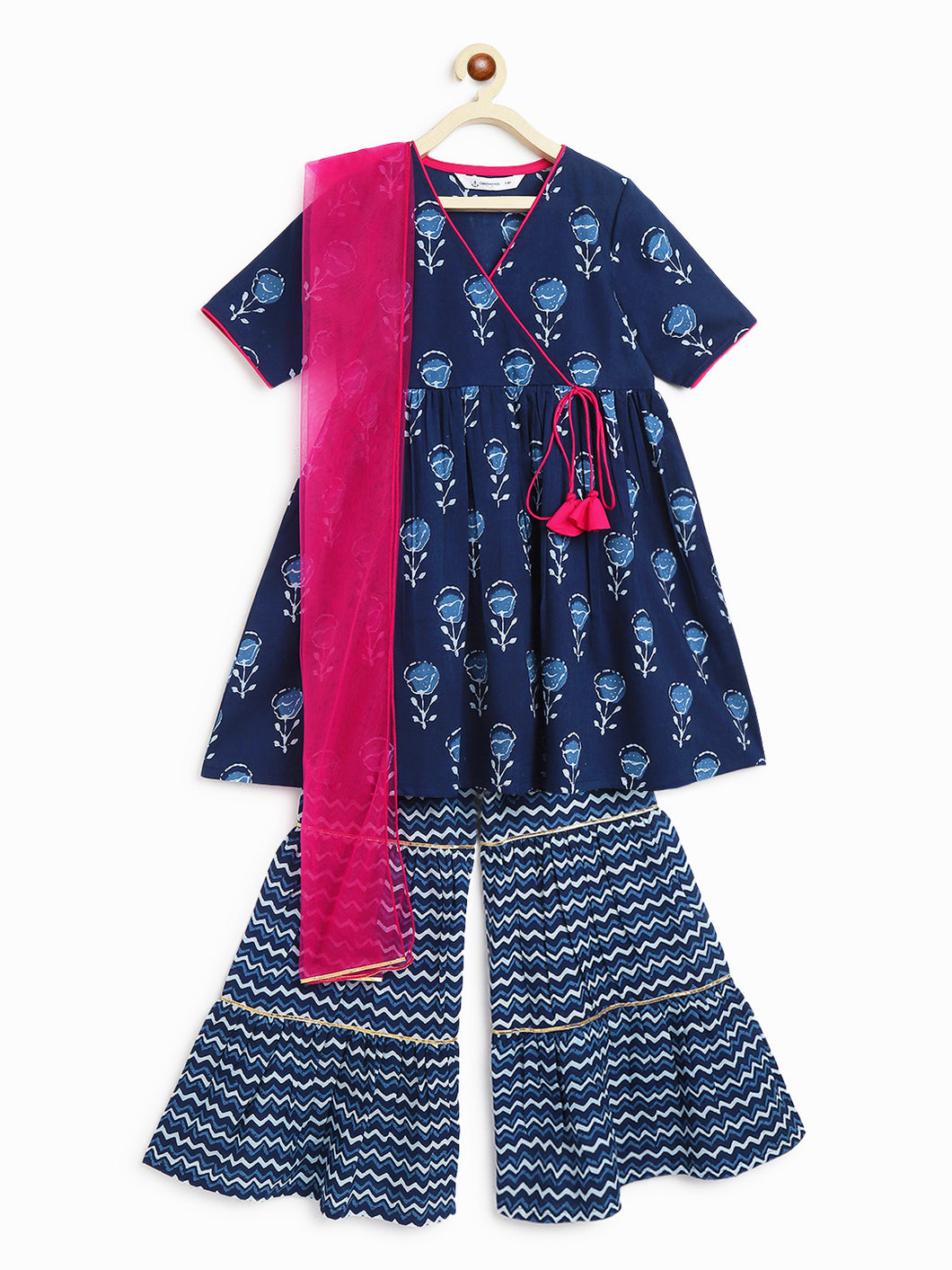 Campana Girls Nihira Sharara Set with Dupatta - Ethnic Motif - Indigo Blue