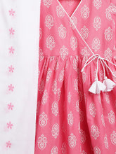 Load image into Gallery viewer, Campana Girls Nihira Sharara Set with Embroidered Dupatta - Blockprint &amp; Zigzag - Pink &amp; White
