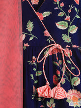 Load image into Gallery viewer, Campana Girls Nihira Sharara Set with Dupatta - Seamless Floral Print  - Navy &amp; Peach
