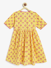 Load image into Gallery viewer, Campana Girls Nihira Sharara Set with Dupatta - Flower Bud Print - Yellow &amp; Pink
