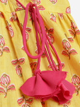 Load image into Gallery viewer, Campana Girls Nihira Sharara Set with Dupatta - Flower Bud Print - Yellow &amp; Pink
