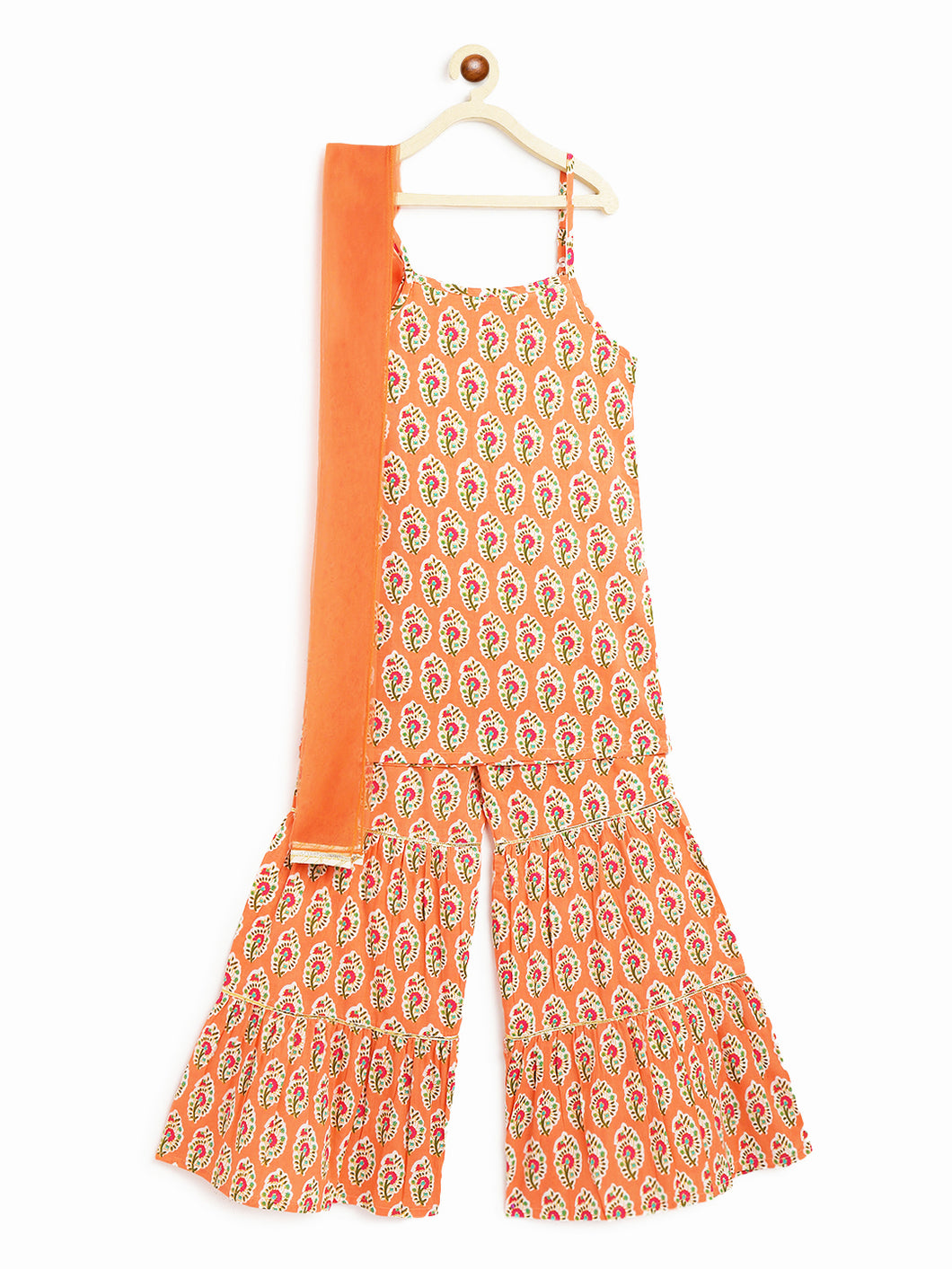 Campana Girls Roshini Sharara Set - Paisley Blockprint - Peach