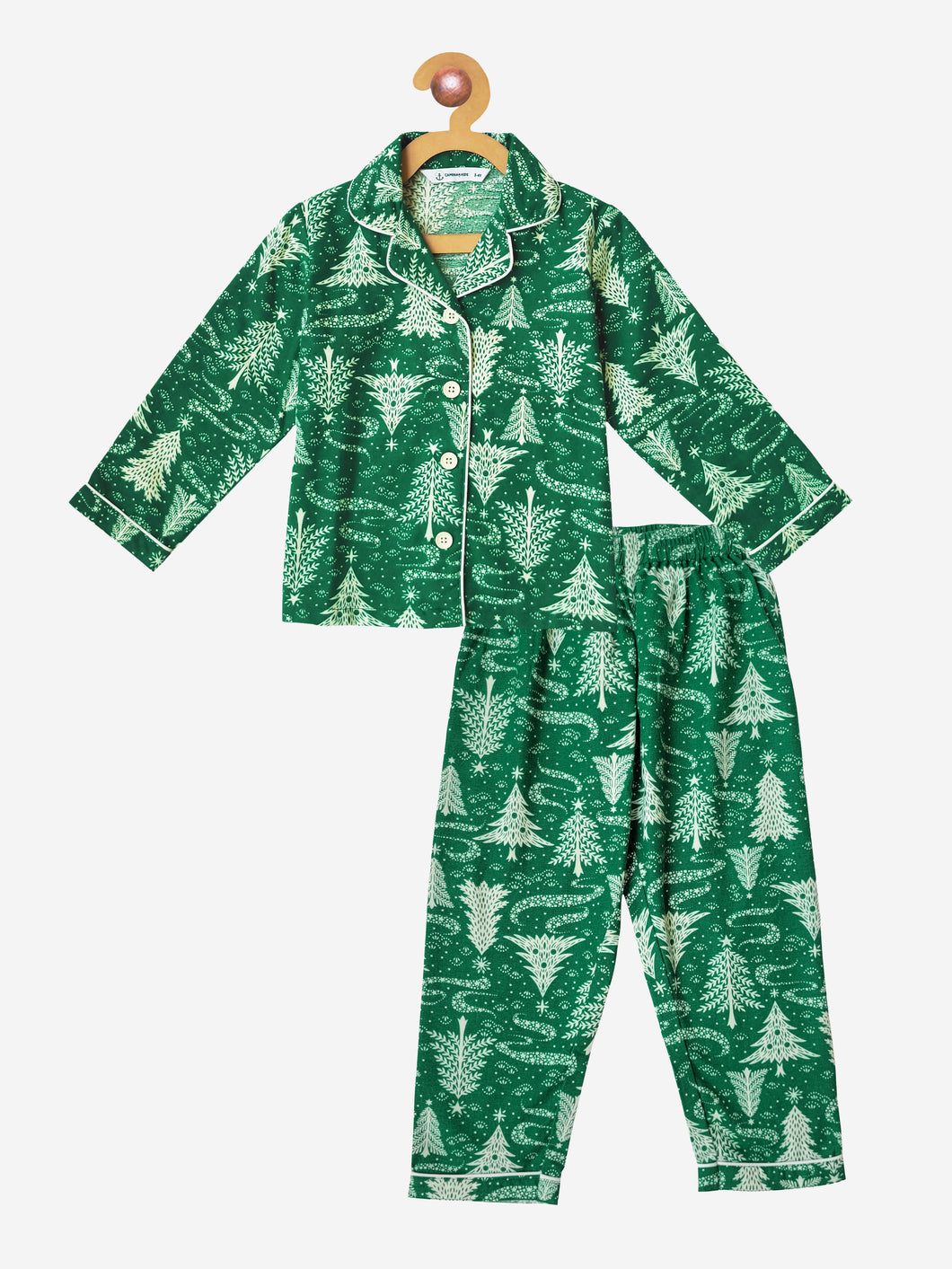 Campana Kids Brushed Cotton Full Sleeves Printed Nightsuit - Green