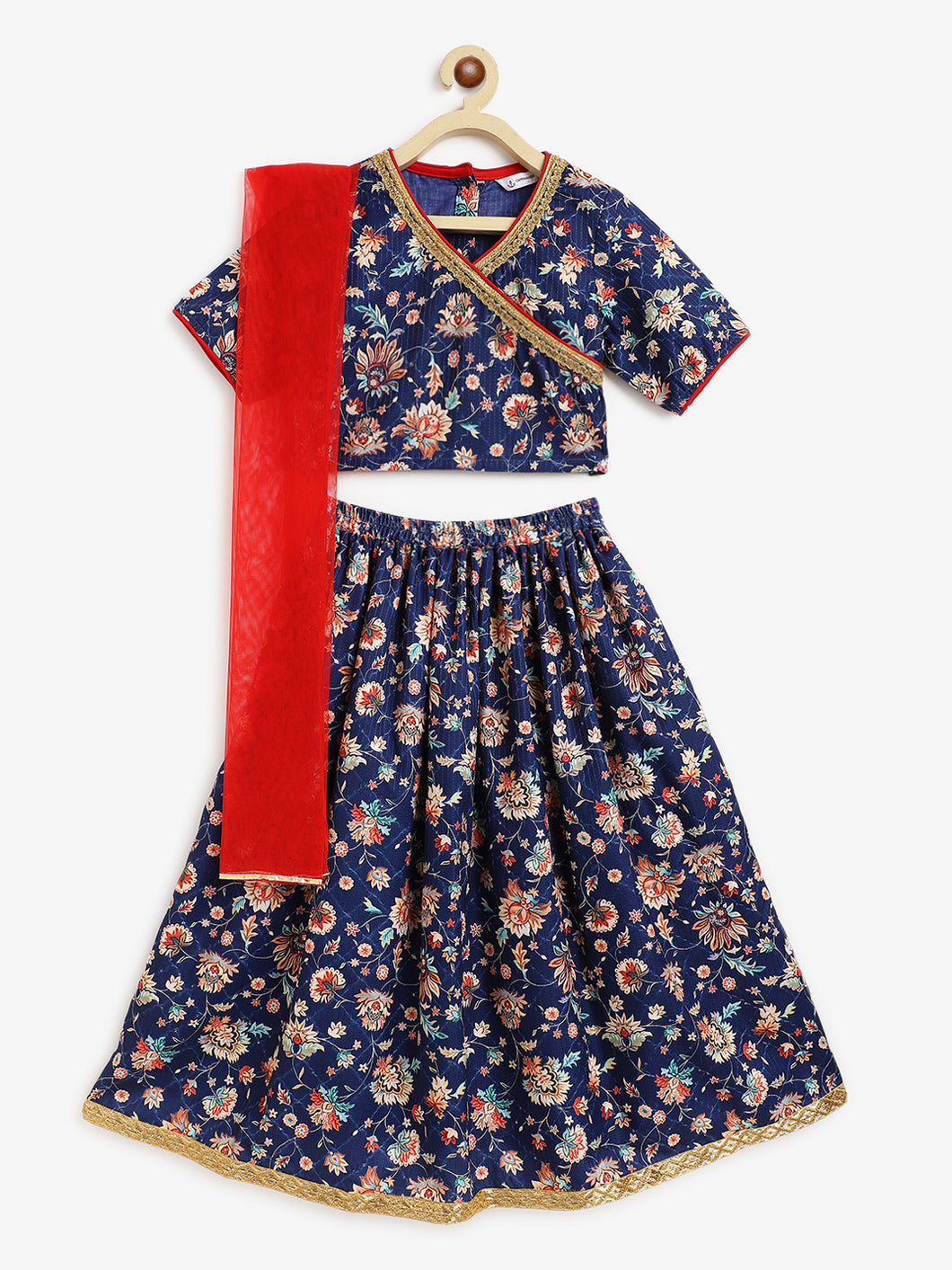 Campana Girls Heera Lehenga Set - Enchanted Garden Print - Navy Blue