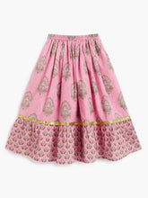 Load image into Gallery viewer, Campana Girls Heera Lehenga with Angrakha Choli &amp; Dupatta Set - Flower &amp; Buta Print - Pink
