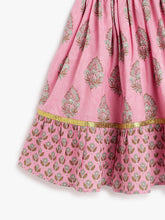 Load image into Gallery viewer, Campana Girls Heera Lehenga with Angrakha Choli &amp; Dupatta Set - Flower &amp; Buta Print - Pink
