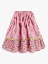 Load image into Gallery viewer, Campana Girls Heera Lehenga with Angrakha Choli &amp; Dupatta Set - Flower &amp; Buta Print - Pink
