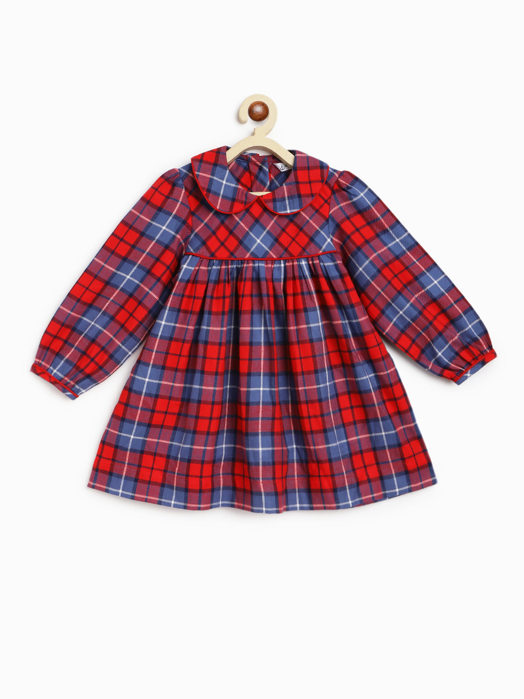 Campana Girls Callie Dress With Collar- Tartan Checks -  Red & Blue