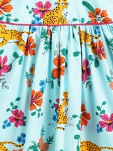 Load image into Gallery viewer, Campana Girls Callie Short Sleeves Dress With Collar- Tropical Jungle Print - Sky Blue &amp; Multi
