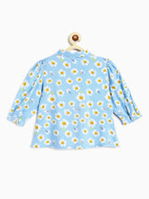 Load image into Gallery viewer, Campana Girls Aria Top with Collar - Daisies Print - Powder Blue &amp; White
