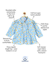 Load image into Gallery viewer, Campana Girls Aria Top with Collar - Daisies Print - Powder Blue &amp; White
