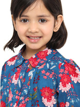 Load image into Gallery viewer, Campana Girls Aria Top with Collar - Floral Print - Blue &amp; Magenta
