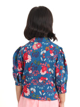 Load image into Gallery viewer, Campana Girls Aria Top with Collar - Floral Print - Blue &amp; Magenta
