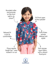 Load image into Gallery viewer, Campana Girls Aria Top with Collar - Floral Print - Blue &amp; Magenta
