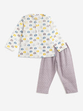 Load image into Gallery viewer, Campana Kids Appu Cotton Nightsuit - Baby Elephants Print - White &amp; Grey
