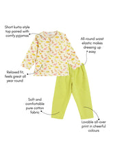 Load image into Gallery viewer, Campana Kids Appu Cotton Nightsuit - Dino Print - Off White &amp; Lime Green
