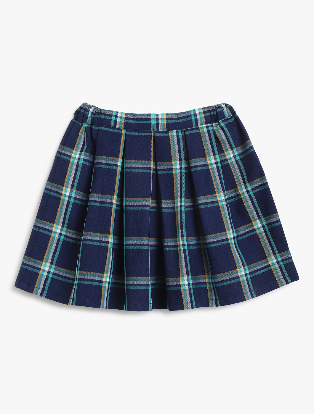 Campana Girls Fiona Pleated Skirt - Windowpane Checks - Navy & Turquoise