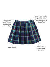 Load image into Gallery viewer, Campana Girls Fiona Pleated Skirt - Windowpane Checks - Navy &amp; Turquoise
