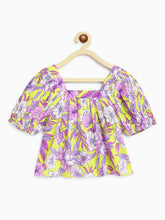 Load image into Gallery viewer, Campana Girls Mia Crop Top with Trousers Clothing Set - Tropical Floral Print - Yellow &amp; Pink
