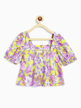 Load image into Gallery viewer, Campana Girls Mia Crop Top with Trousers Clothing Set - Tropical Floral Print - Yellow &amp; Pink
