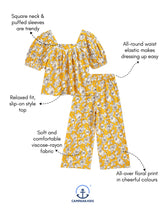 Load image into Gallery viewer, Campana Girls Mia Crop Top with Trousers Clothing Set - Flower Sketch Print - Yellow
