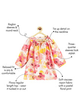 Load image into Gallery viewer, Campana Girls Nora Printed Rayon Top - Abstract Florals - Pink &amp; Yellow
