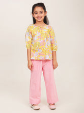 Load image into Gallery viewer, Campana Girls Nora Printed Cotton Top - Pastel Florals - Yellow
