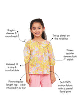 Load image into Gallery viewer, Campana Girls Nora Printed Cotton Top - Pastel Florals - Yellow
