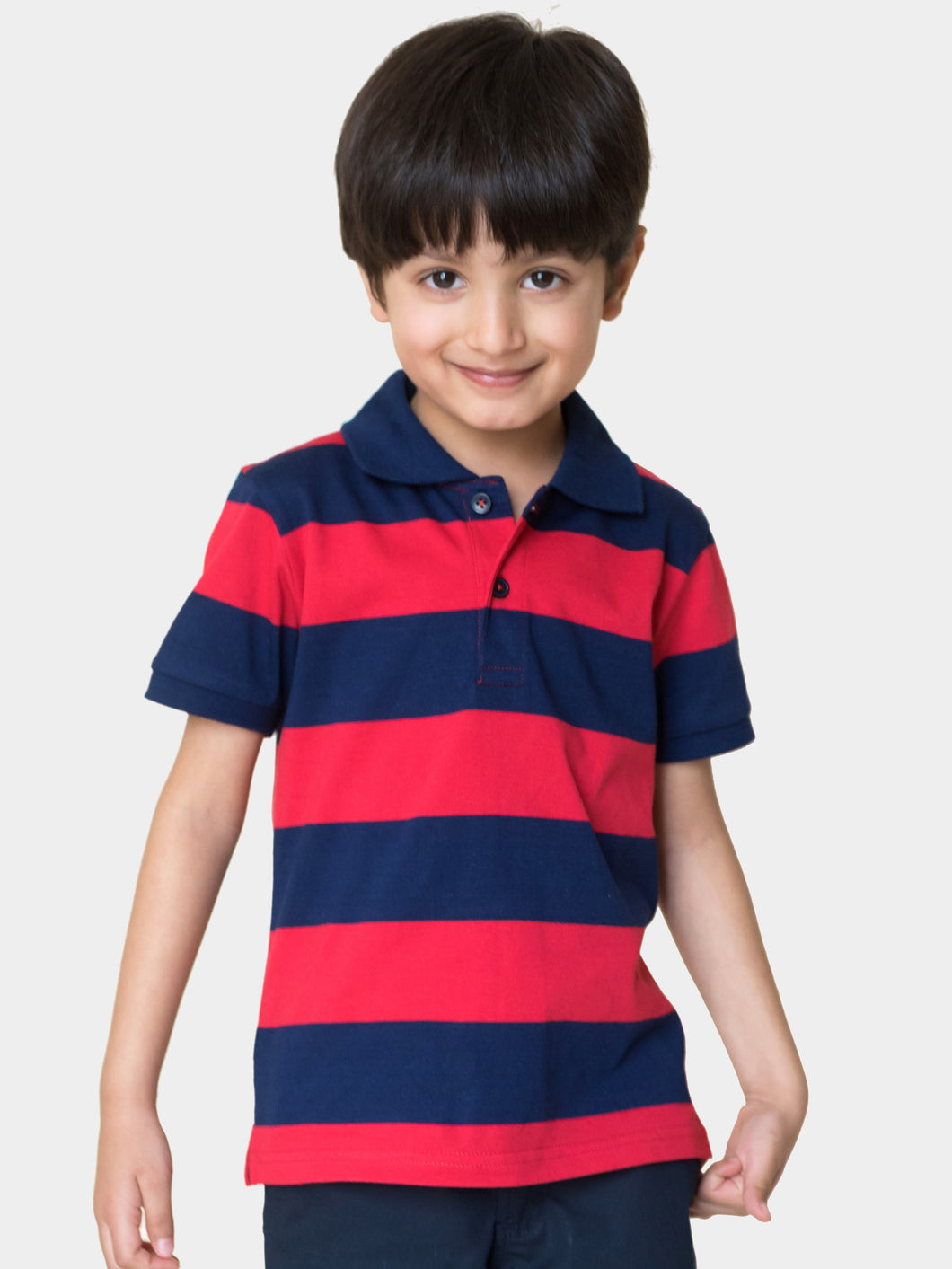 Campana Boys Pablo Short Sleeves Polo T-Shirt - Rugby Stripes - Navy & Red