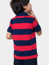 Load image into Gallery viewer, Campana Boys Pablo Short Sleeves Polo T-Shirt - Rugby Stripes - Navy &amp; Red
